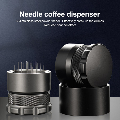 53mm Adjustable WDT Tool 22 Needles Coffee Distributor Leveler Tool Geared Spinning Espresso Needle Stirrer Espresso Machine Accessories Distribution Tool with Cleaning Brush Base