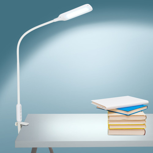 Tomshine 12W Clip-on Table Light Touching Control 2800-5500k 5 Color Modes & 5 Brightness Levels 30min Timer Eye-caring Flexible Swing Arm Lamp with Clamp Multifunctional Space Saving Table Lamp for Home Office Workbench