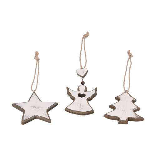3Pcs Cedarwood Christmas Decorations Retro Rustic 5 Pointed Star Angel Pendant for Festival