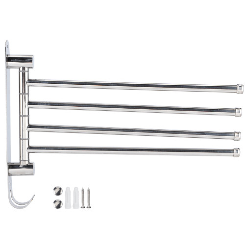 WallHanging Stainless Steel 180° Rotating Towel Rack Hanger with 4 Rods for Bathroom Toilet