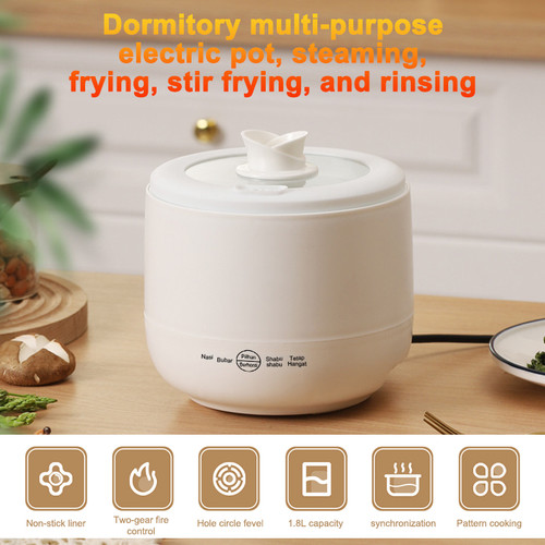 1.8L Mini Rice Cooker Dormitory Electric Hot Pot Cook Rice Soup Porridge Non-stick Inner Pot Touch Control for Small Spaces and Students