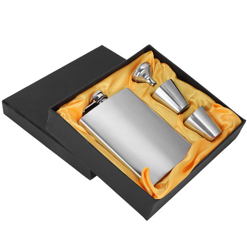 Stainless Steel 7Oz Liquor Hip Flask Funnel with Two Wine Cups Set for Birthday Gift(Brushed)