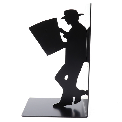 Wrought Iron Figure Book Stand Readers Book Stand Bookshelf Ornaments for Study HomeNewspaperman