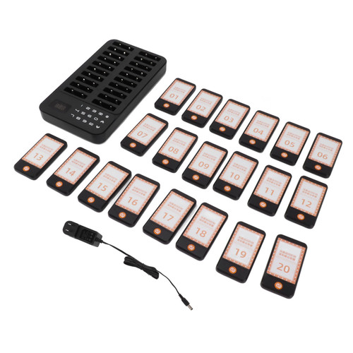 Restaurant Pager System 20 Pager Buzzers 1 Keypad Queue Number Call Wireless Calling Queuing System 3 Alert Mode 100‑240V US Plug