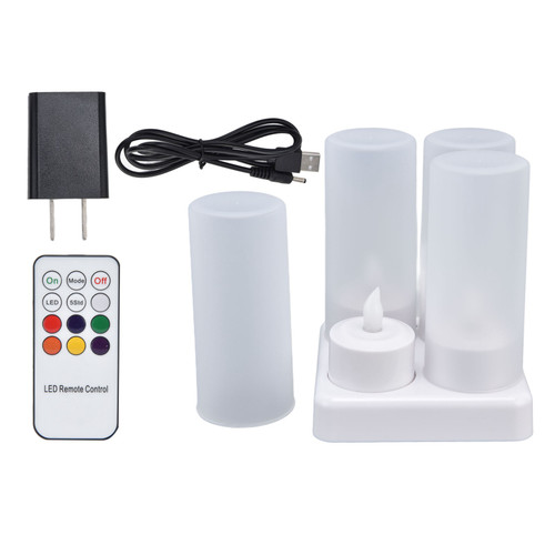 Rechargeable LED Flickering Flameless Candles Colorful Tea Light with Remote Control and Charging Base for Parties 100‑240VUS Plug