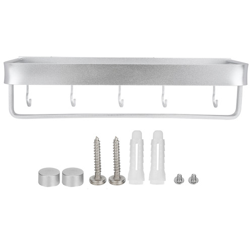 Bathroom Shelf Wall Mount Space Aluminium Shower Single Layer Shelf Shampoo Storage Rack50cm Commodity Shelf with Hanging Rod and Hooks