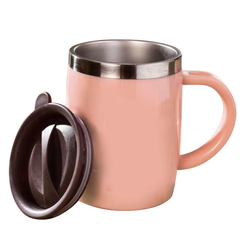 304 Stainless Steel Coffee Cup with Lid Cute Drop Resistant Drinking Mug for Office Home Pink 420ml