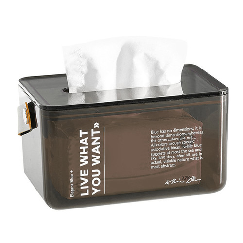 Tissue Box Handle Design Flat Bottom Transparent Texture PET PU Convenient Practical Facial Tissues Dispenser for Home Grey