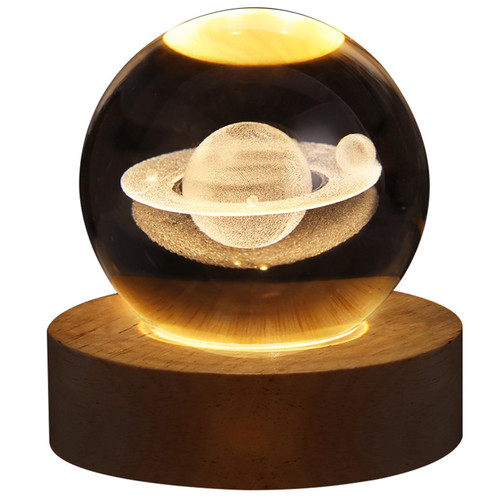 Crystal Globe Light 3D Engraved Glowing Crystal Ball Night Light Romantic Ambient Lamp with Wooden Base