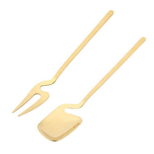 Gold Shovel Shaped Spoon Fork Long Handle Ice Cream Coffee Spoon Fork Tableware