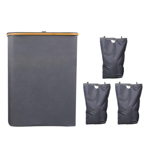 160L Laundry Hamper with Lid Large Collapsible 3 Dividers Dirty Clothes Basket Organizer with Handles and Removable Inner Bags for Bedroom / Laundry Room / Closet / Bathroom / College