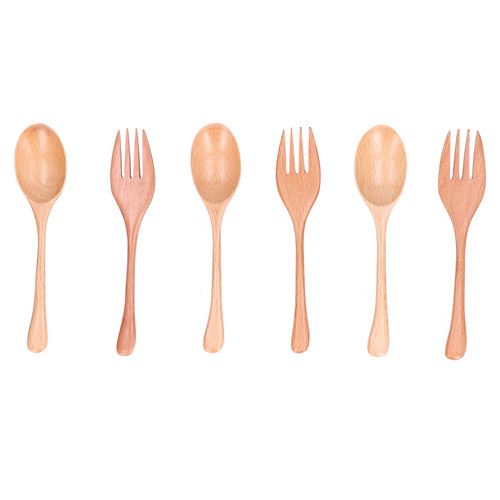 Wooden Forks Spoons Beech NonToxic Easy to Clean Wood Cutlery Tableware Kit for Home Kicthen(Spoon Fork )