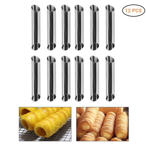 12 pcs Stainless Steel Baking Croissants Molds Spiral Baked Tubes Insert Cream Chocolate Horn Roll Pastry Baking Tools