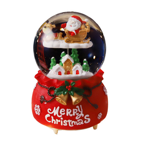 Christmas Music Box Musical Christmas Decoration Resin Crafts for Students Children 2136 Sled Large with Snow Lights Music