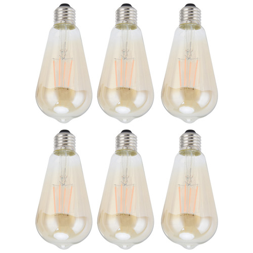 6PCS ST64 LED Filament Lamp Antique Vintage Bulbs E27 Base Gold Glass Bulb Warm Light Home Decor