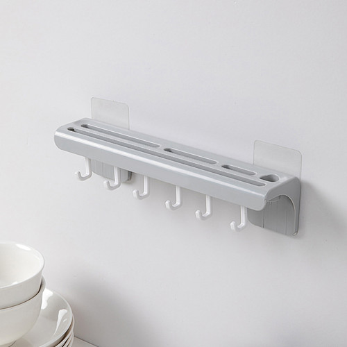 Kitchen Knife Holder with Removable Hooks Spoon Shovel Fork Storage Rack Multifunctional Wall Mounted Organizer for HomeLight Gray