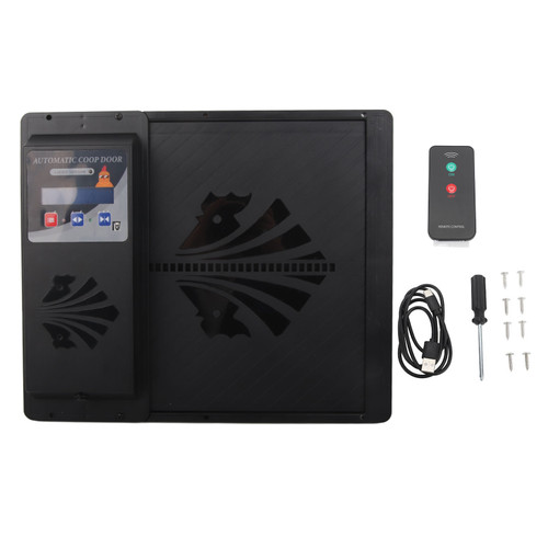 Automatic USB Chicken Coop Door 3 in 1 Light Sensor Remote Control Timing Chicken Coop Door Opener Horizontal Opening Black