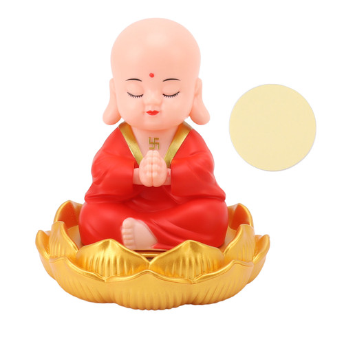 Small Monk Ornaments Cute Monk Car Interior Display Decoration Light Energy Sensing Decorations for Car Dashboard Home Red Clothes