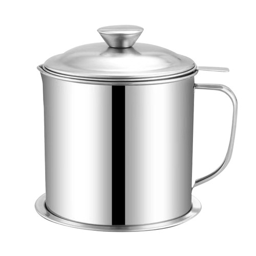 Oil Container Grease Pot Stainless Steel Strainer Large Capacity for Kitchen Cooking 304 Stainless Steel 1.3L