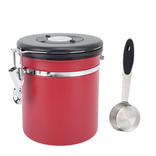 Coffee Bean Canister with Exhaust Valve 304 Stainless Steel Dried Fruit Tea Leaf Storage Jar Kitchen Sealing Container 1.5L Medium