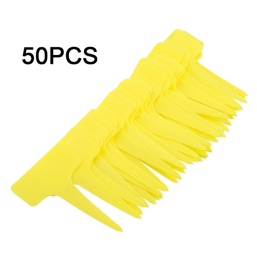 50 PCS Plastic Plant T Type Tag Markers Nursery Garden Lawn Labels Yellow