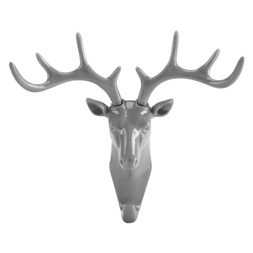 Creative Deer Head Self Adhesive Wall Hook Hanger Key Bag Holder Organizer Home Decor(Gray)