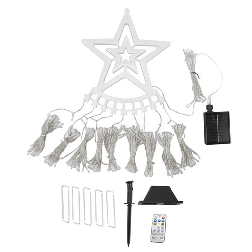Christmas Tree Waterfall Lights Solar 350LED 8 Modes Waterproof Waterfall String Lights With Remote Control for Outdoor White Light