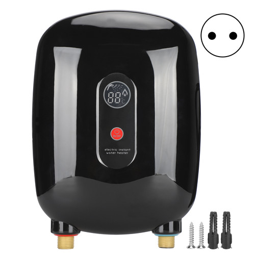 Electric Water Heater Home Tankless Instant Heating Equipment Boiler with LCD DisplayBlack EU 220V 3500W