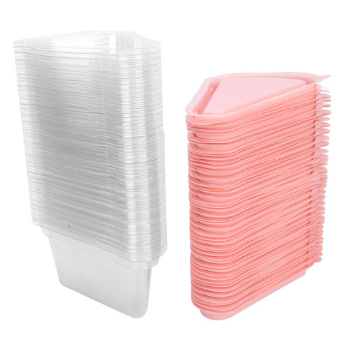 100Pcs Triangular Cake Holder Box Transparent PET Food Cupcake Packaging ContainerPink