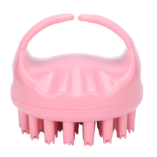 Round Shape Handheld Head Scalp Massage Brush Hair Shampoo Washing Brush with Handle (Pink)