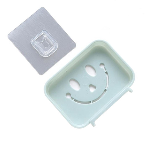 Plastic Soap Dish Holder Rack Adhesive Bathroom Wall Mounted Soap Organizer(Blue)