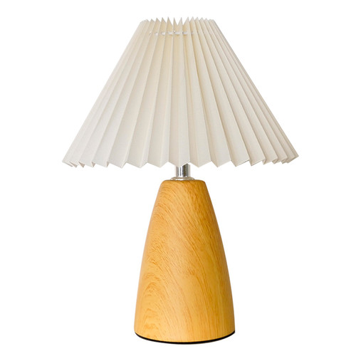 Table Lamp Pleated 3 Color Remote Control Dimmable Bedroom Bedside Night Light Retro Nordic Imitation Wood Grain creamy White