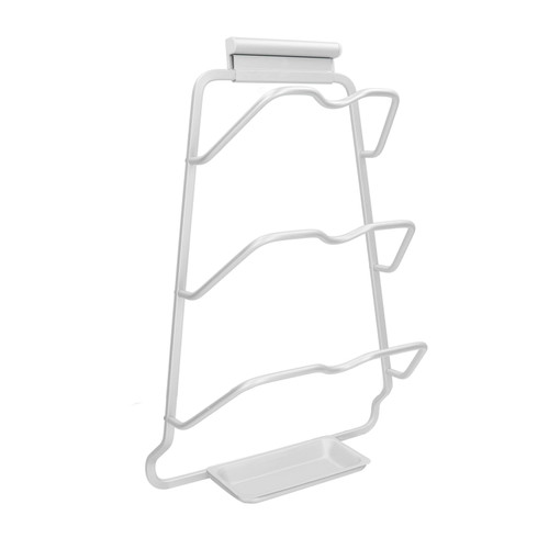 Pot Lid Organizer 30kg Load 3 Lid Capacity S Shaped Trough Space Aluminum Pot Lid Holder with Drip Box for Kitchen