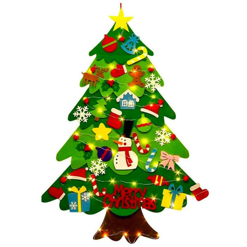 Felt Christmas Tree with LED Light String and 32Pcs Ornaments Hanging Tree Decoration for Household