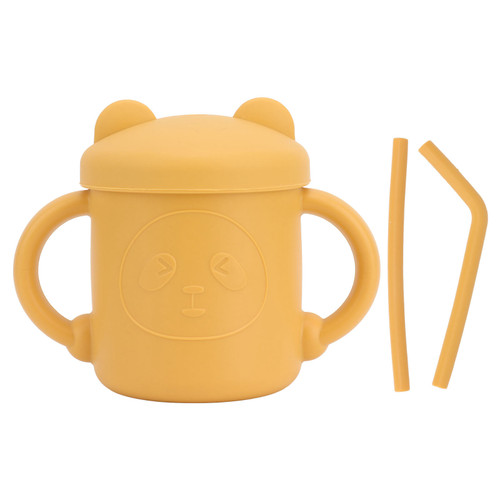 1 Pcs Silicone Sippy Cup Panda Pattern Baby Learning Training Cup Drop Resistant Silicone Sippy Cup with Handles Spout Lid