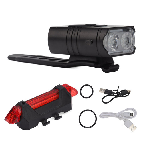 LED Cycling Light Kit Bike Front and Tail Lamps with Battery USB Charging Outdoor Riding Lamp Set