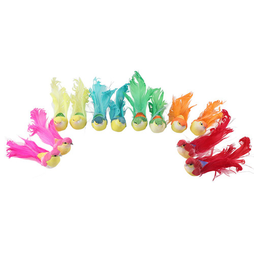 12Pcs Artificial Bird Decor Simulation Bird with Clip Decoration Ornament for Home Garden