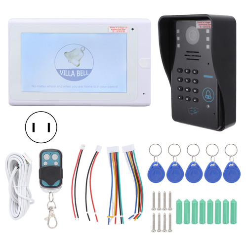 Wired Video Doorbell Fingerprint Password IC Card Unlock 2 Way Intercom Night Vision Visitor Record 100‑240V for HomeUS Plug