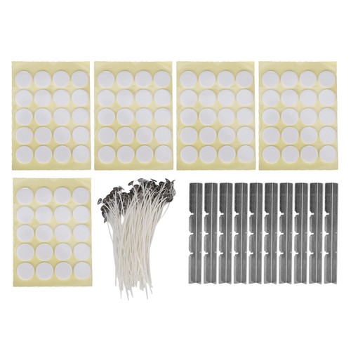 100pcs White Wax Candle Wick with Holder 100pcs Foam Double Sided Tape 10pcs Stainless Steel Candle Wick HolderYellow
