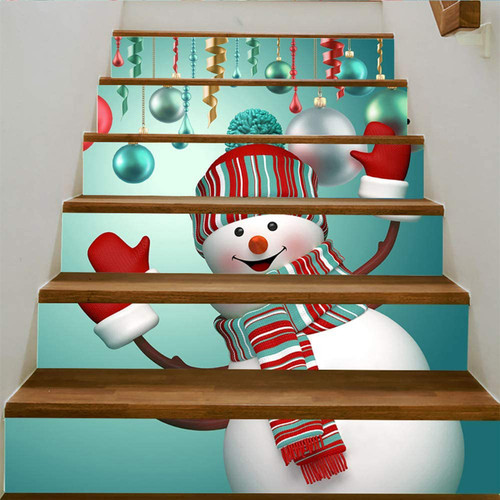 3D Christmas Decorative Stairs Decal Stairway Stickers Family Decor Waterproof #Snowman