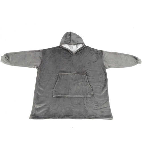 Hooded Blanket Fleece Flannel Hoodie Warm Clothes with Pocket Oversized Free SizeGray
