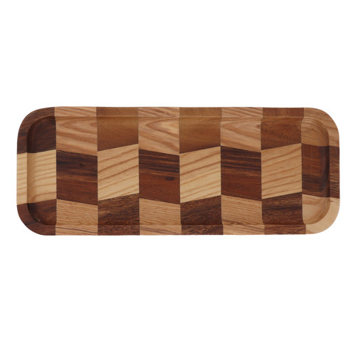 Tea Tray Grid Pattern Black Walnut White Waxed Wood Rectangular Food Serving Plate for Sushi Bread Desserts Fruit Snacks 32x12.5cm / 12.6x4.9in