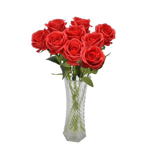 9PCS Simulation Rose Silk Flower Fake Rose Artificial Silk Flowers for Home Hotel Decoration