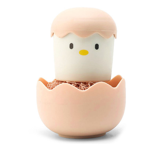 Cartoon Eggshell Dish Cleaning Brush Long Lasting Easy to Grip Cute Kitchen Scrub Brush Pink