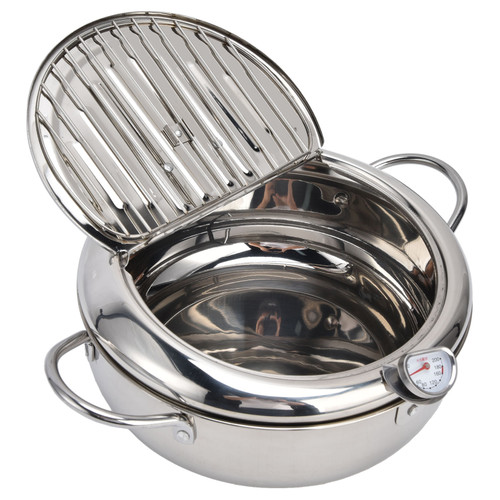 304 Stainless Steel Frying Pot Temperature Controllable Mini Cooking Fryer with Thermometer for KitchenStainless Steel Color 304 Stainless Steel 24cm / 9.4in
