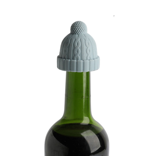 Knit Beanie Shaped Wine Bottle Stopper Silicone Wine Saver Sealer Preserver Reusable for Beer Whisky Blue