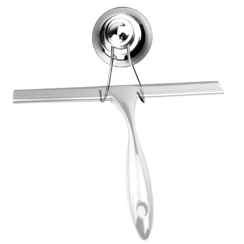 Stainless Steel Glass Cleaner Window Wiper Bathroom Glass Tile Scraper with Suction Cup Hook