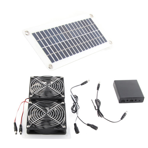 50W Solar Panel Fan Kit Solar Powered Panel with Dual Solar Exhaust Fan for Outside Greenhouse Shed Chicken Coop