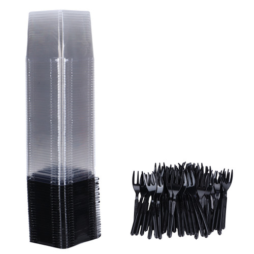 50Pcs Square Cake Packaging Box Food Grade PET Material Transparent Pastry Box for Packing CakesBlack