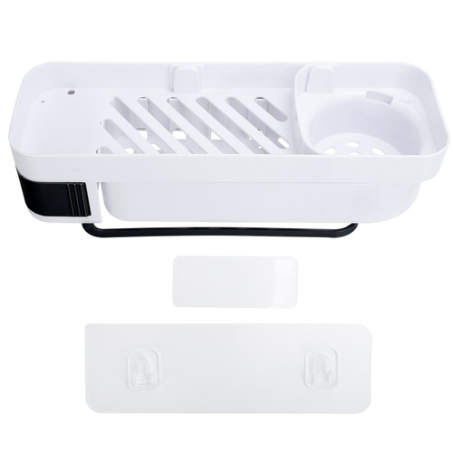 No Drilling Corner Shower Shelf Wall Mounted Bathroom Storage Rack with Towel Hook(White Black )